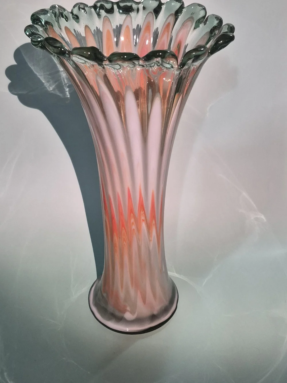 Orange White Glass Vase Swung Art Glass